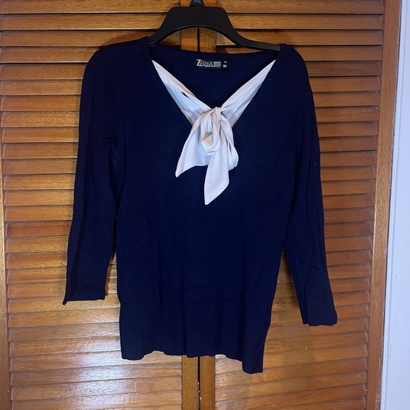New York & Company Sweaters - 7th Ave New York & Company Women’s Navy Blue Tweed Preppy Sweater Sz XS